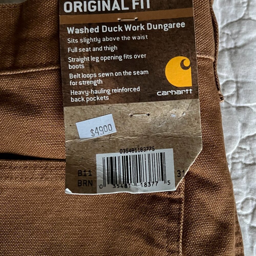 NWT Carhartt Duck Work Dungaree Pants Size 31x32 - Picture 3 of 5